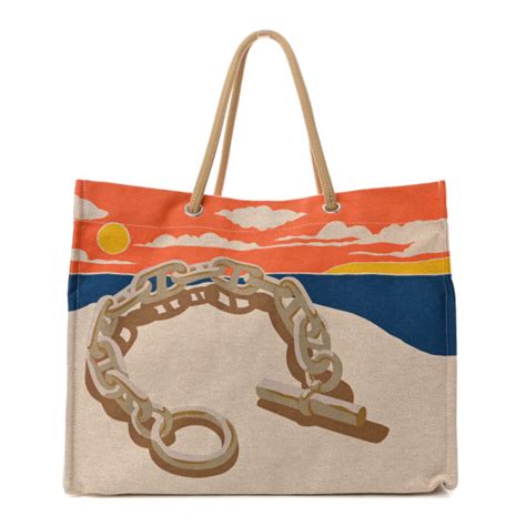 HERMES H Canvas Printed Escale A La Plage Beach Bag